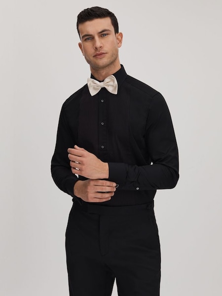 Slim Fit Double Cuff Dinner Shirt in Black (630655) | $210