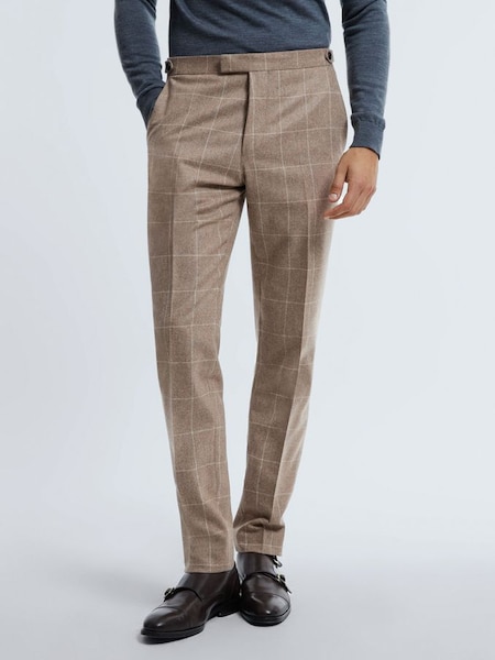 Atelier Italian Wool Cashmere Slim Fit Check Trousers in Oatmeal (631934) | HK$3,727