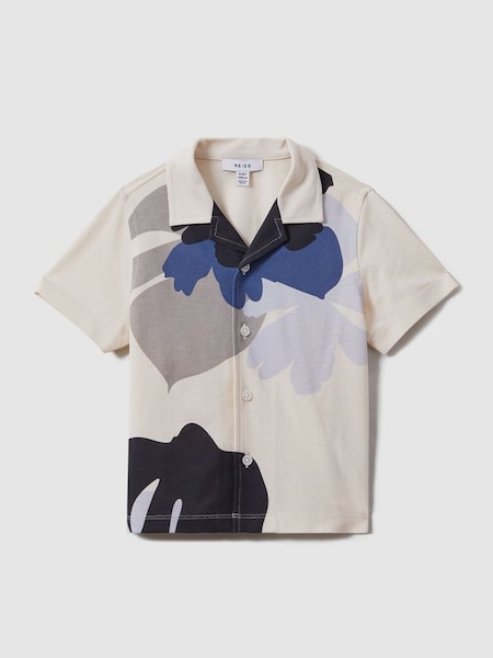 Teen Mercerised Cotton Cuban Collar Shirt in Grey/Blue Multi (642461) | €55