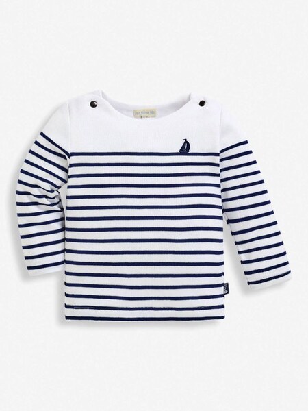Kids Long Sleeved Breton Top in White Navy Stripe (644047) | $26