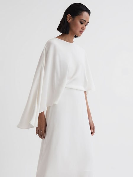 象牙白色披肩袖不對稱長洋裝 (645198) | HK$2,856