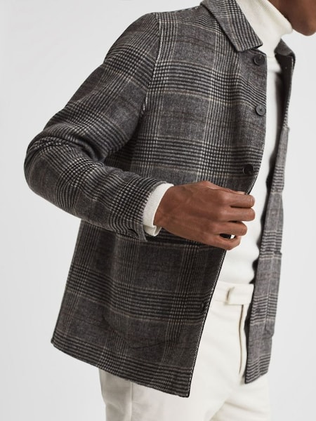Wool Blend Check Overshirt in Charcoal (646428) | SAR 1,465