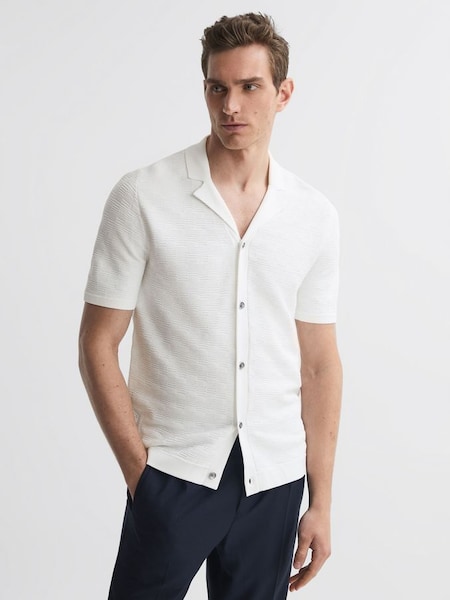 Textured Cuban Collar Button-Through Shirt in White (647691) | €108