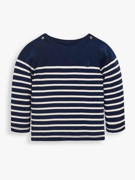 Kids Long Sleeved Breton Top in Navy Ecru Stripe (649513) | $26