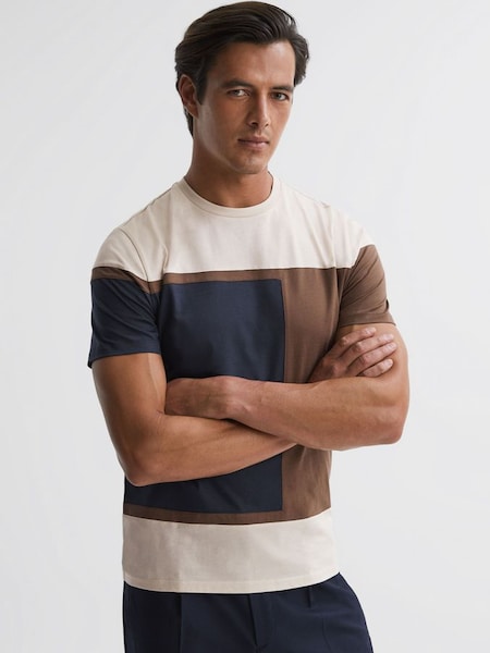 Mercerised Cotton Colourblock T-Shirt in Stone (656123) | $41