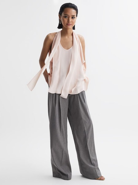 Tie Neck Draped Blouse in Nude (660147) | $108