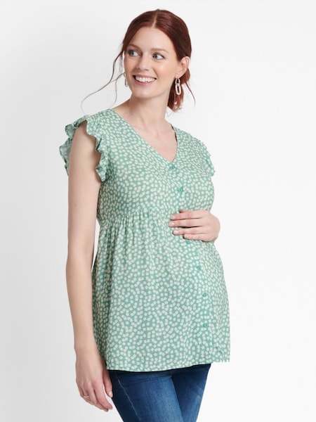 Ditsy Print Frill Sleeve Maternity Blouse in Duck Egg (661367) | $33