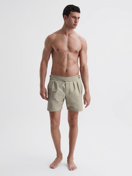 Hemingsworth Front Pleat Swim Shorts in Stone (661415) | $169