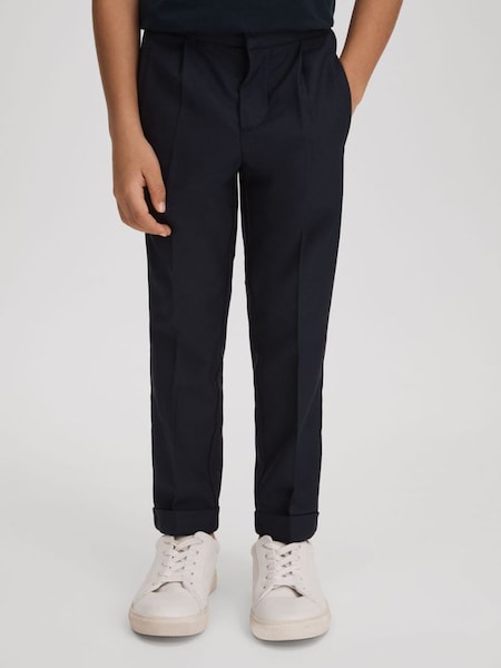 Senior寬鬆彈力長褲，海軍藍反折褲裝 (661870) | HK$640