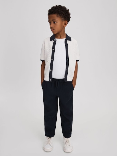 Junior Cotton Blend Open Stitch Shirt in Navy/Optic White (661988) | $70