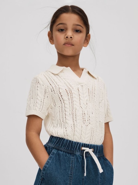 Crochet Open Collar Polo Shirt in Ecru (662129) | CHF 50