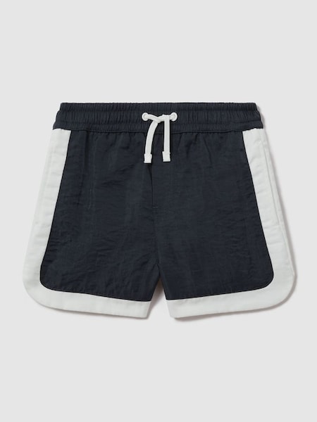 Contrast Drawstring Swim Shorts in Navy/Ecru (662184) | $50
