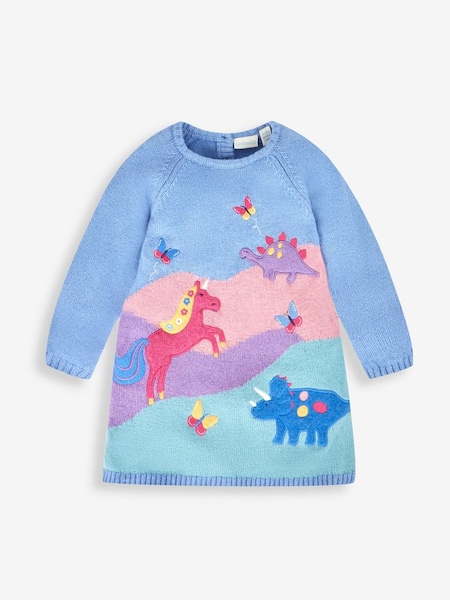 Blue Girls' Dino & Unicorn Scene Knitted Dress (667884) | €28