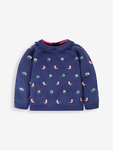 Bird Floral Embroidered Sweatshirt With Collar in Navy (670701) | €31.50