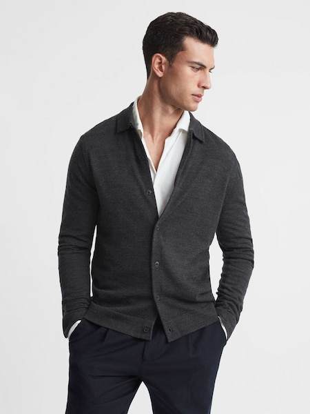 Merino Wool Button-Through Cardigan in Charcoal (672600) | $240