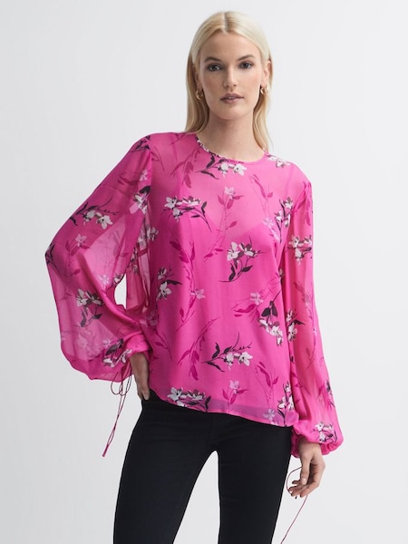 Florere Sheer Floral Top in Bright Pink (676308) | $126