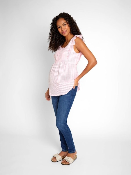 Gingham Frill Sleeve Maternity Top in Pink (676460) | €17.50