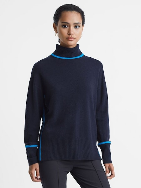 海軍藍/藍色羊毛Blend高翻領套衫 (678850) | HK$874