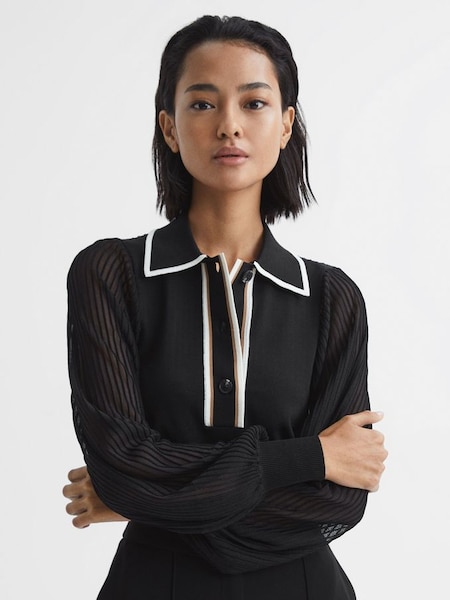 Sheer Sleeve Top in Black (6888G6) | HK$1,055