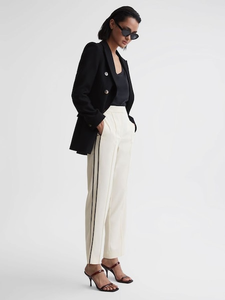 Tapered Fit Side Stripe Trousers in Cream (691549) | $134