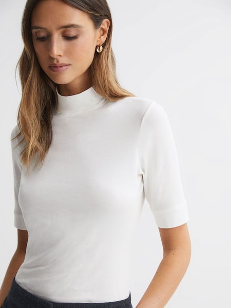 High Neck Short Sleeve T-Shirt in Ivory (692660) | CHF 40