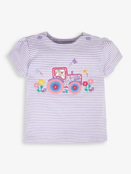 Stripe Tractor Appliqué T-Shirt in Lilac (694361) | €10