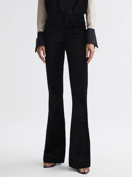 Paige Velvet Flared High Rise Jeans in Black (694727) | HK$2,977