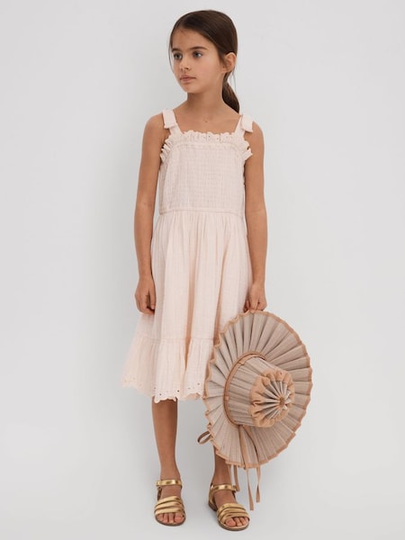 Junior Tiered Cotton Blend Ruffle Dress in Pink (707083) | $110