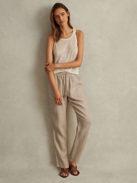 Drawstring Linen Trousers in Sand (707085) | $280