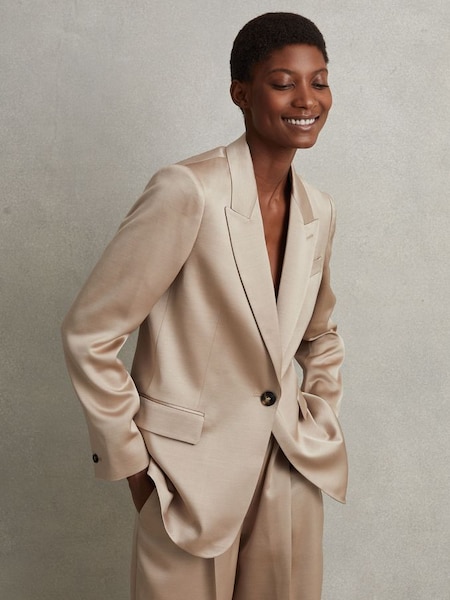 Satin Single Breasted Suit Blazer in Gold (707228) | $565