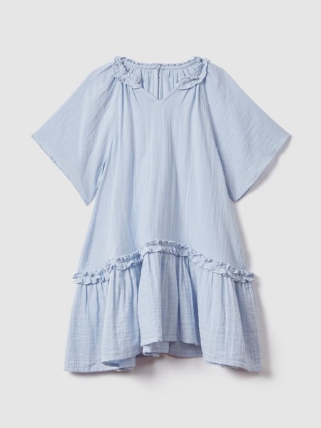 Teen Seersucker Cotton Ruffle Dress in Blue (707341) | $120