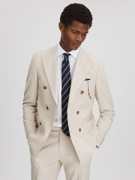 Slim Fit Double Breasted Blazer in Stone (707350) | $575