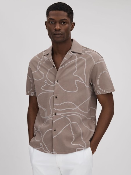 Cotton Jersey Embroidered Shirt in Taupe (707602) | HK$1,660
