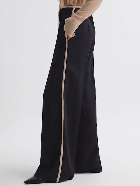 Petite High Rise Wide Leg Trousers in Black/Pink (707865) | $198