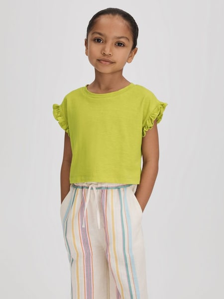 Junior Ruffle Sleeve Cropped T-Shirt in Lime (708317) | $25