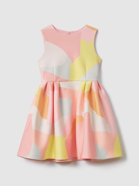 Geplooide jurk van scubastof met meerdere tienerprints (708330) | € 90