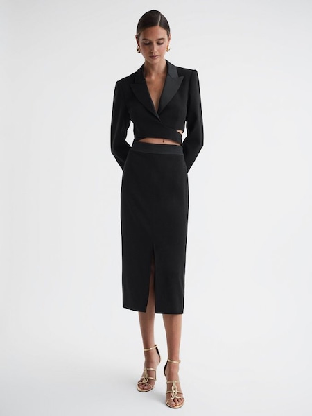 Satin Fitted Midi Skirt in Black (709912) | €240