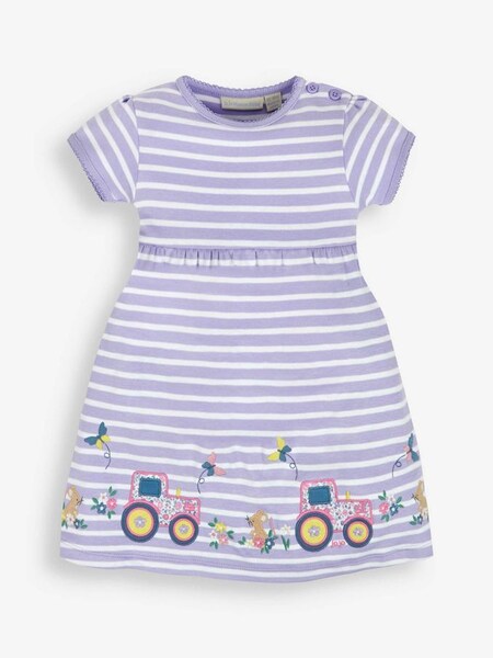 Stripe Tractor Appliqué Dress in Lilac (712782) | €12.50