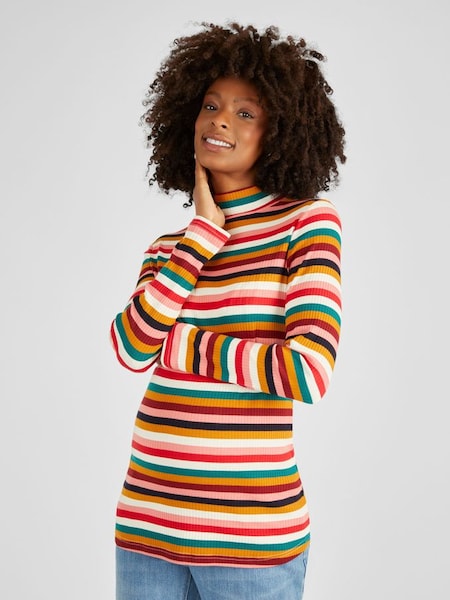 Stripe Polo Neck T-Shirt in Red (713934) | $43