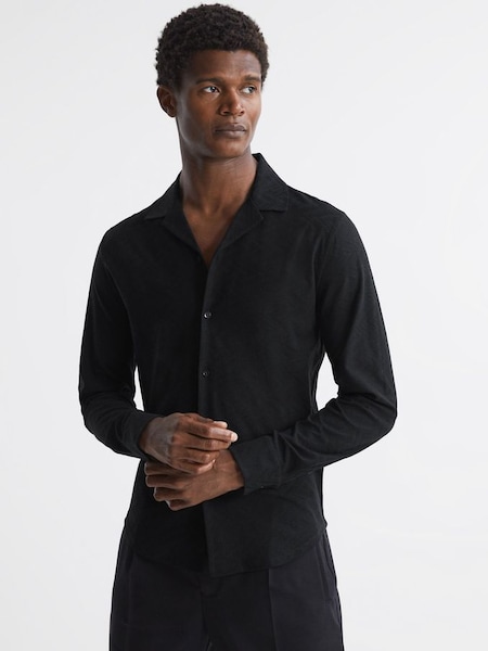 Jacquard Cuban Collar Shirt in Black (714204) | SAR 271