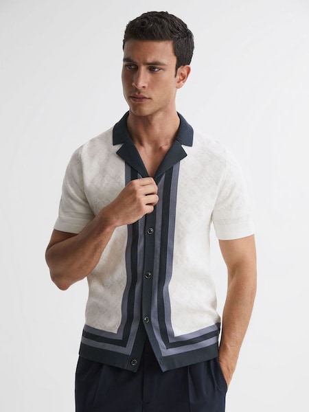 白色棉质针织古巴领衬衫 (714422) | HK$1,281