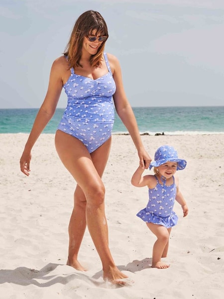Girls' Daisy Print Swimsuit with Nappy in Blue (720866) | $31