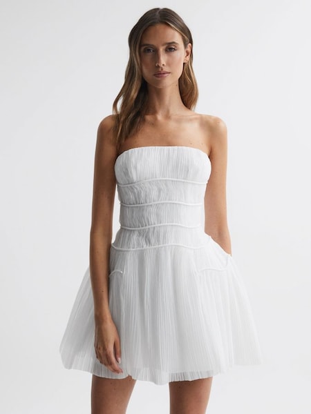 Rachel Gilbert Strapless Pleated Mini Dress in Ivory (724028) | $736