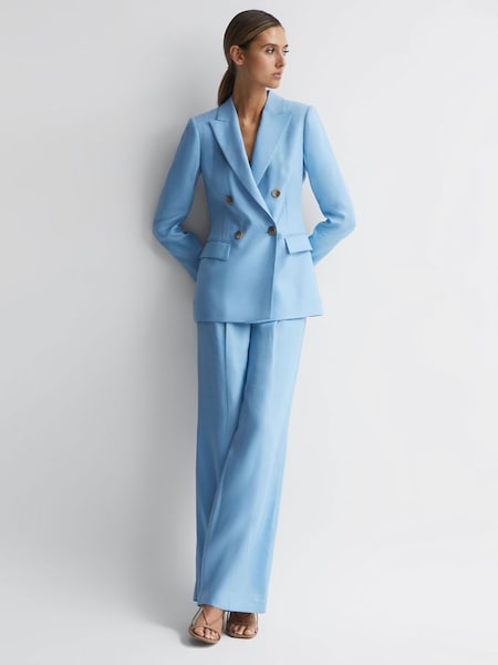 蓝色双排扣亚麻西装外套 (726330) | HK$1,924