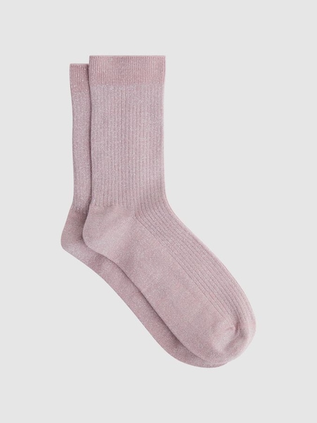 Metallic Ribbed Socks in Blush (730129) | HK$122