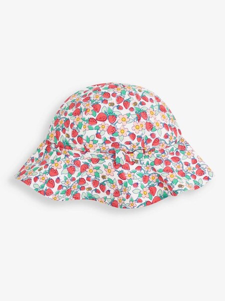 Girls' Pretty Strawberry Print Floppy Sun Hat in White (734110) | $22