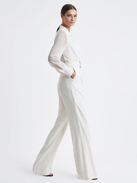 Sheer Belted Double Breasted Jumpsuit in Ivory (752820) | €139