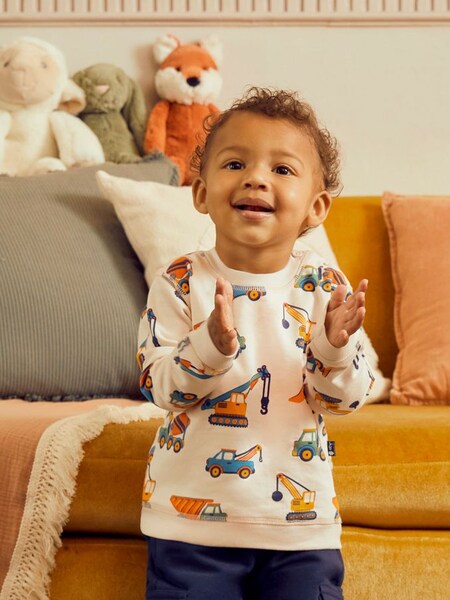 Boys' Tractor & Trailer Sweatshirt in Natural Transport (763312) | $35