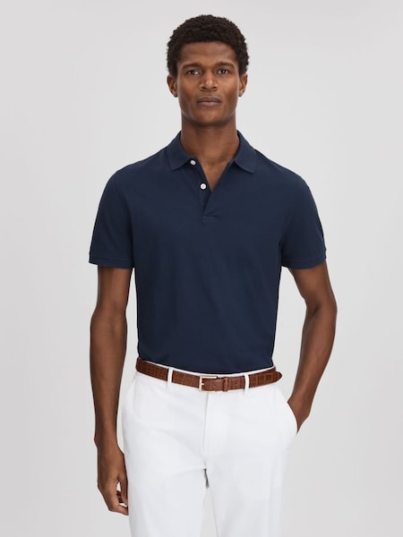 Garment Dyed Cotton Polo Shirt in Airforce Blue (791798) | $155