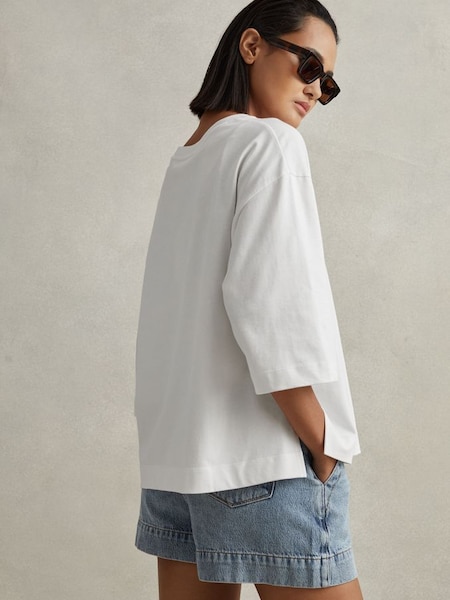 T-shirt surdimensionné à col ras du cou en coton, blanc (795665) | 70 €